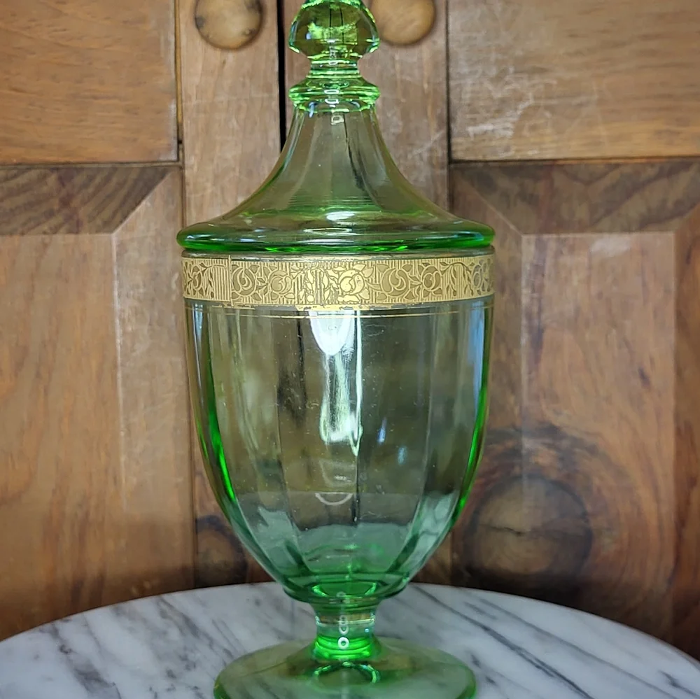 Elegant Green Glass Jar with Gold Accent - Picture 10 of 13